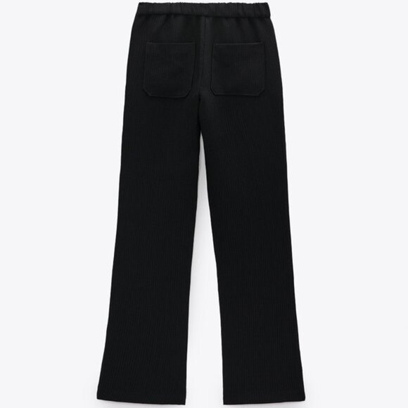 Black Zara High-Waist Textured Elastic Waist Relaxed Slit Hem Pants (NWT) - Picture 3 of 4